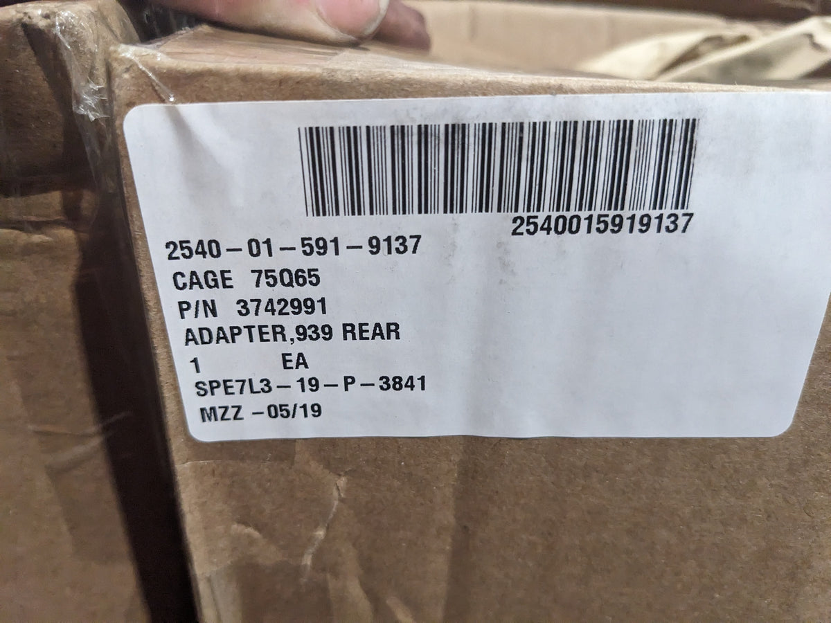 Oshkosh Defense LLC 3742991 939 Rear Adapter - NSN 2540-01-591-9137 - inventory label