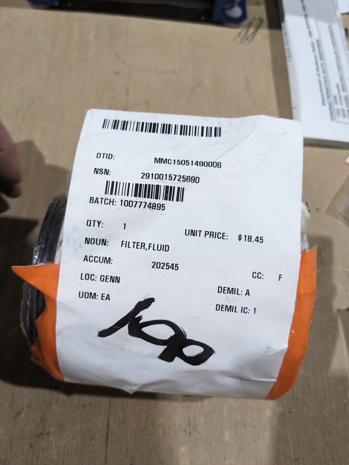 Fleetguard FF5612 Fluid Filter - NSN 2910-01-572-5690 - inventory label