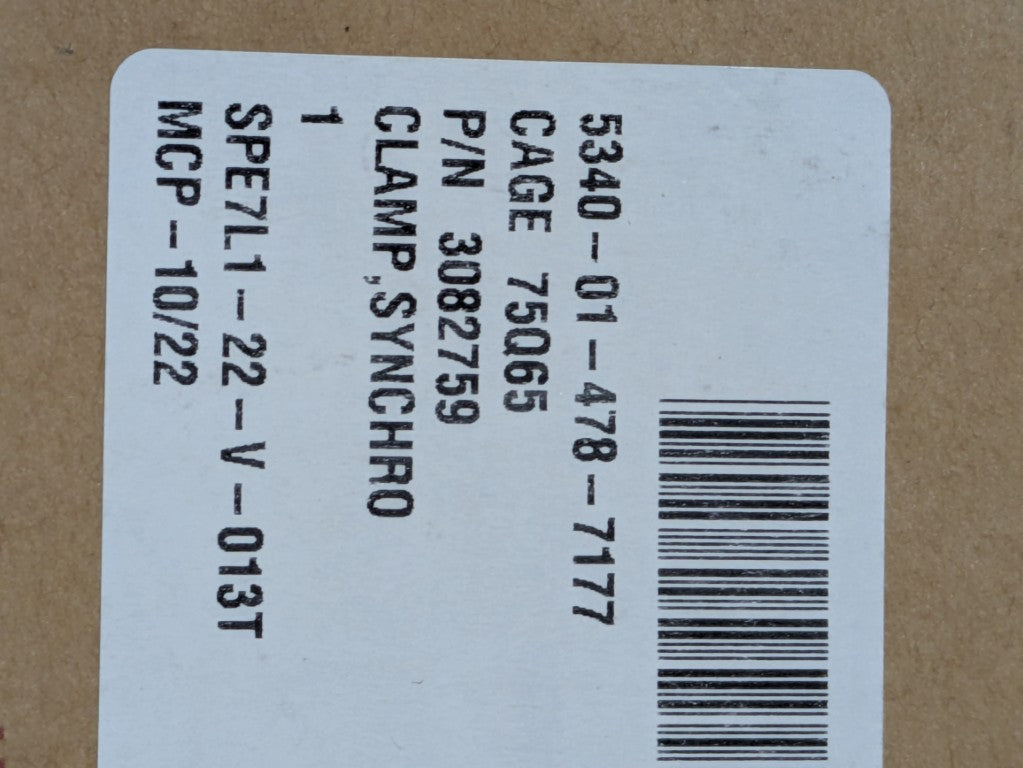 Oshkosh Defense LLC 3082759 Synchro Clamp - NSN 5340-01-478-7177 - inventory label
