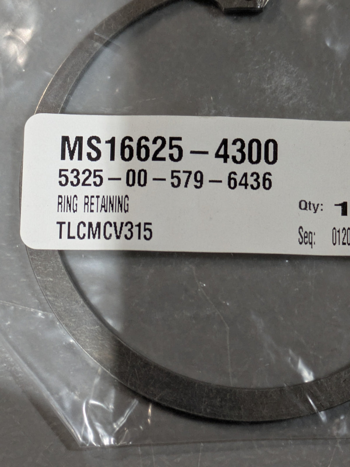 Goriziane Group SPA MS16625-4300 Retaining Ring - NSN 5325-00-579-6436 - inventory label