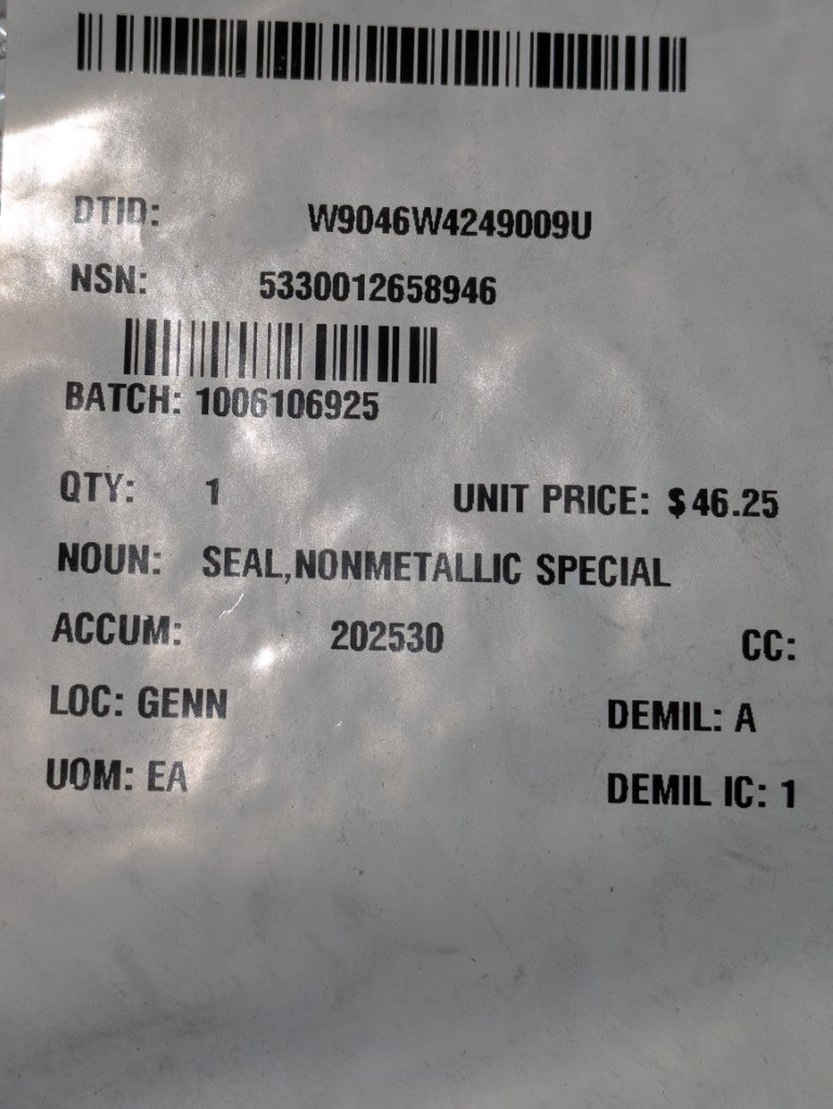 Schlegel Systems, Inc 12341211-9 Nonmetallic Seal - NSN 5330-01-265-8946 - inventory label