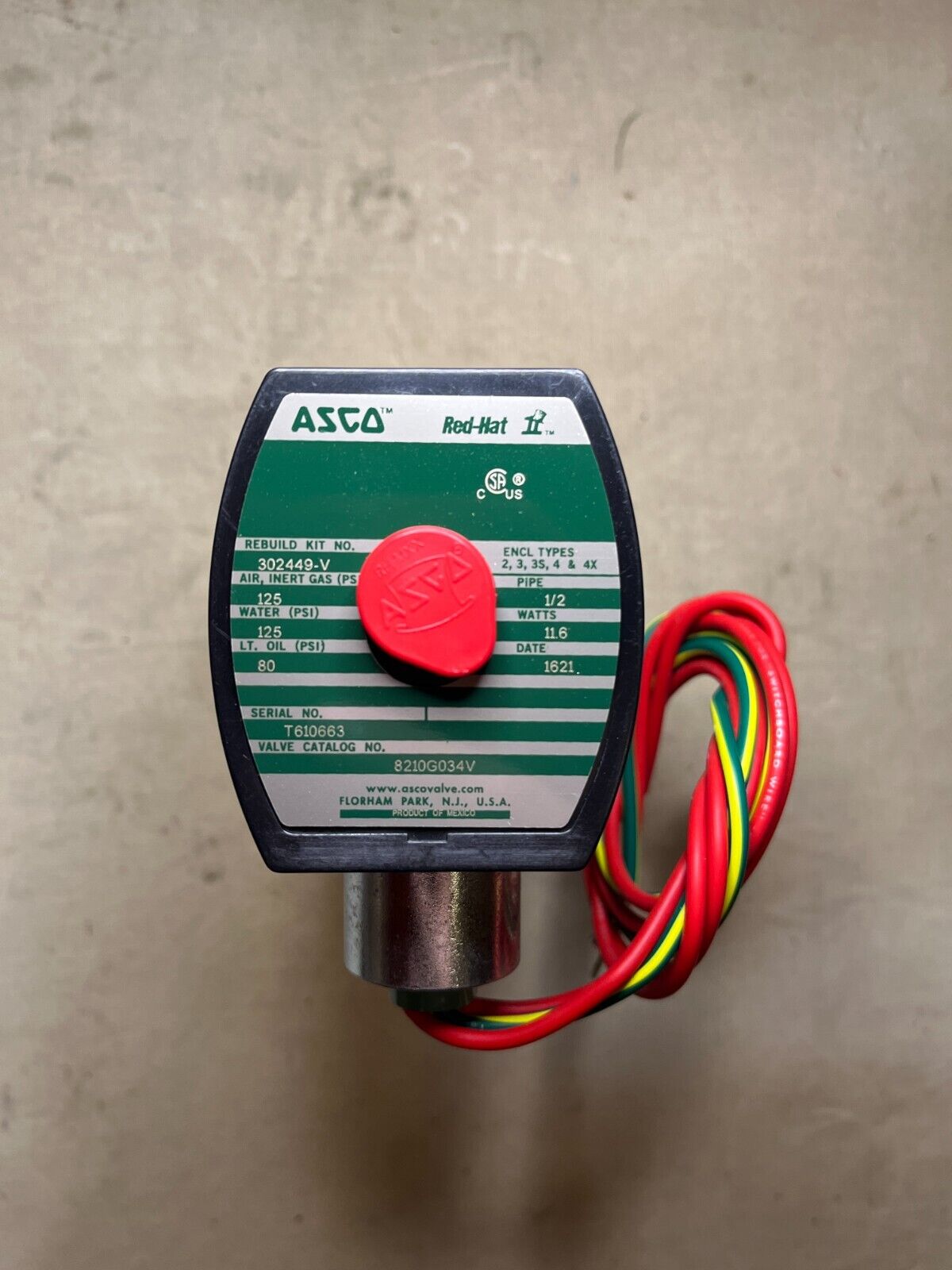 ASCO REDHAT 8210G034V-24DC GENERAL PURPOSE SOLENOID VALVE 4810-01-643-8434