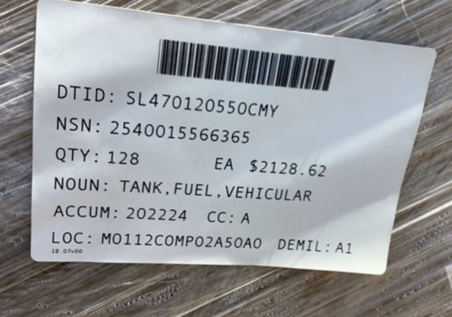 GENUINE MRAP 3819955C93 TAN VEHICULAR HEATER FUEL TANK 57 GAL, LEFT SIDE MOUNTED