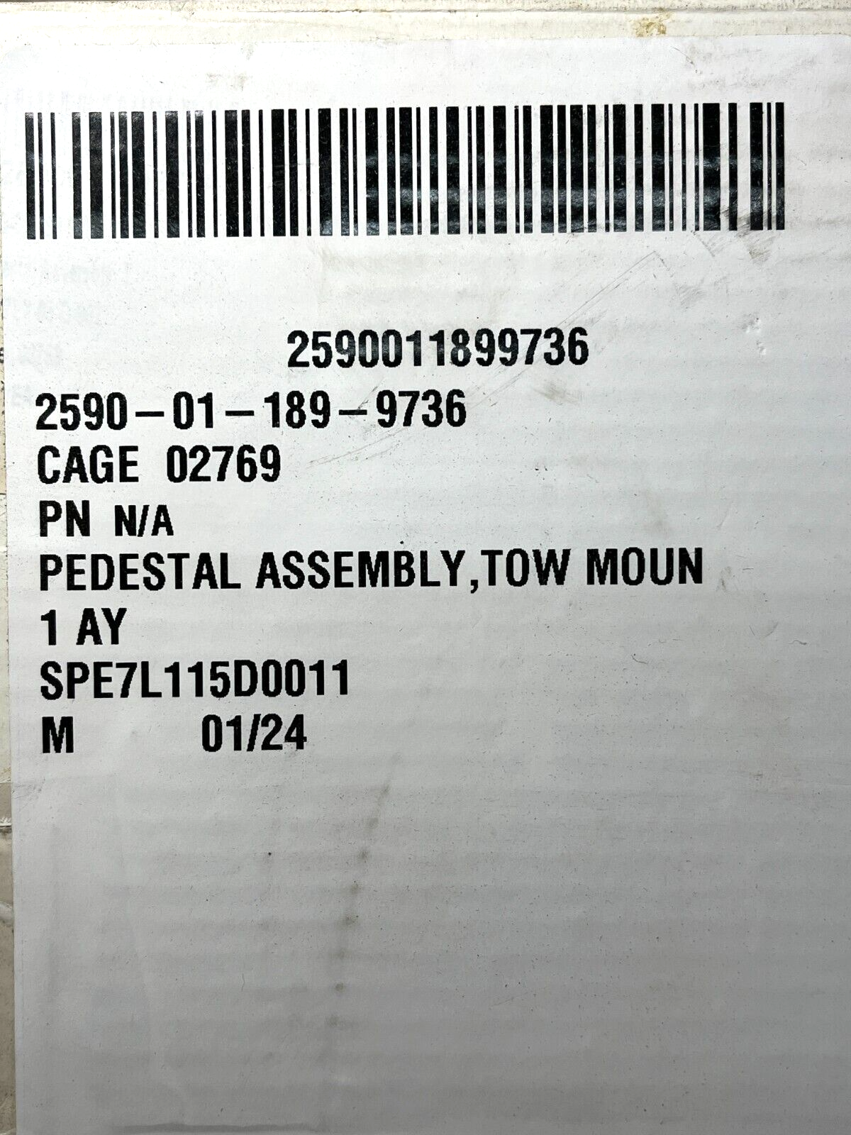 NEW M998 HMMWV 12339679-1 GREEN TOW MOUNT PEDESTAL ASSEMBLY 2590-01-189-9736