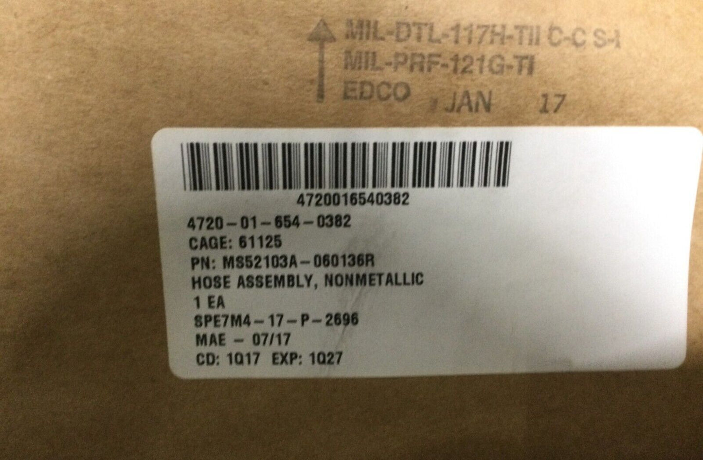 NEW USGI MILITARY MS52103A-060136R TYPE III - 8 HOSE ASSEMBLY 4720-01-654-0382