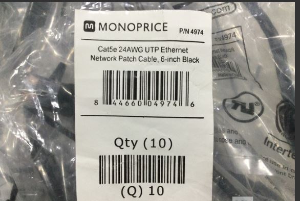 (LOT OF 50) 4974 Monoprice Cat5e Ethernet Patch Cables CAT5E 24AWG UTP 6-INCH
