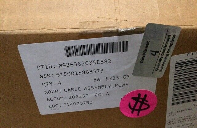 (1) MRAP-MATV 96"L ELECTRICAL CABLE ASSEMBLY 10181-9826-010 6150-01-586-8573