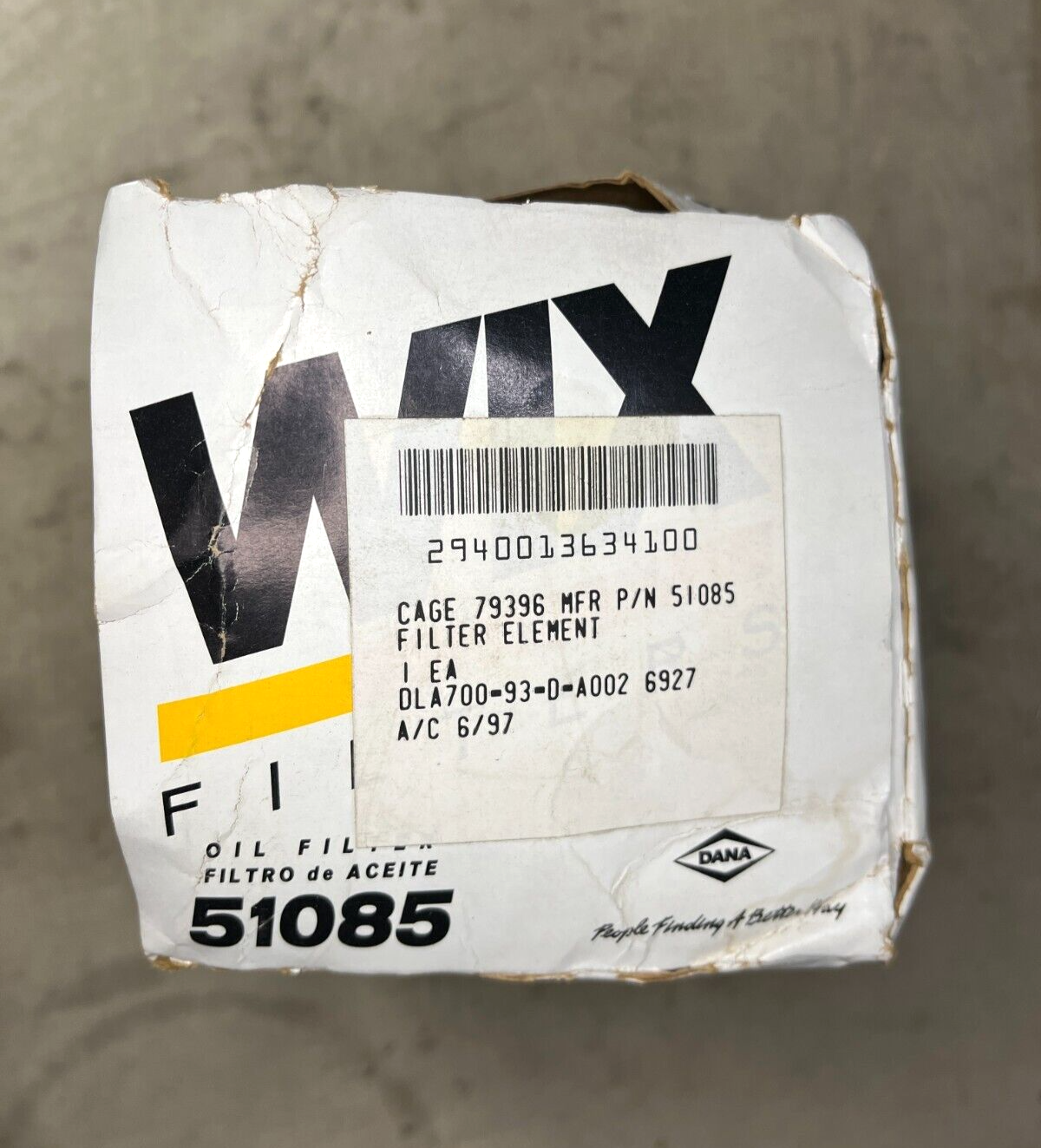 DANA WIX 51085 ENGINE OIL FLUID FILTER ELEMENT 5281090 1085 2940-01-363-4100