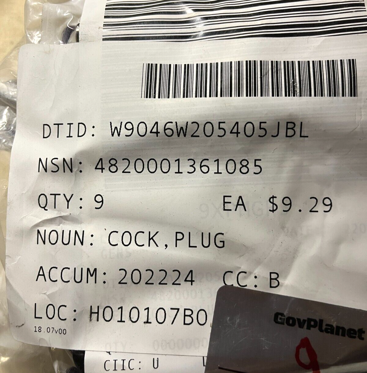 AIRCRAFT B-52 , GENERATOR 3KW 1/2" COPPER ALLOY PLUG COCK 4820-00-136-1085