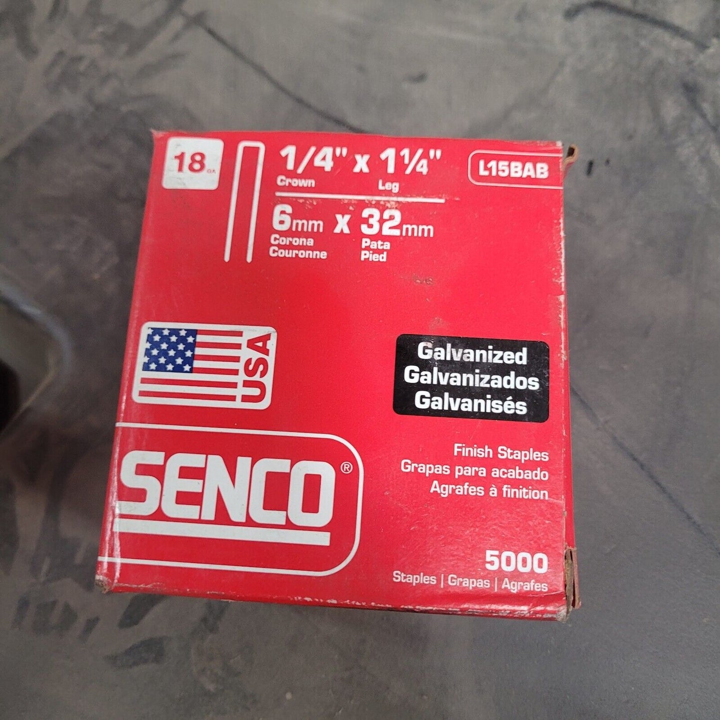 SENCO CROWN STAPLES 1/4" x 1-1/4" 18GA L15BAB 5000pc GALVANIZED FINISH STAPLES