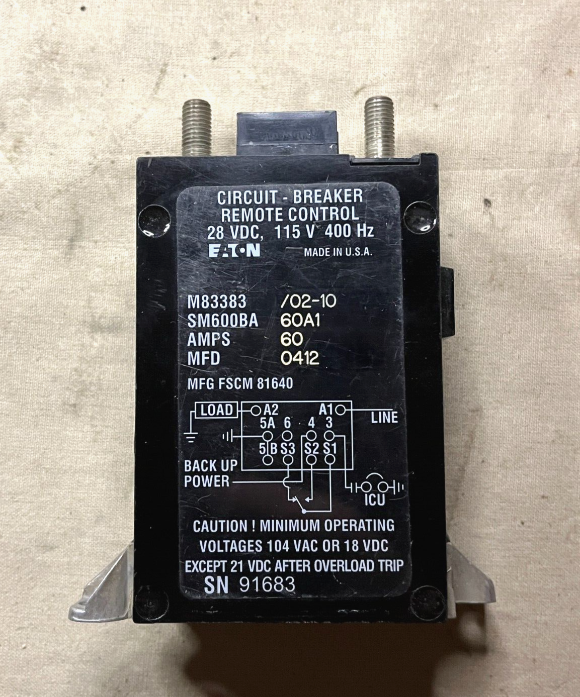 5925-01-321-1389 M83383/02-10 E-T-A CIRCUIT BREAKER M833830210 60AMP RCCB