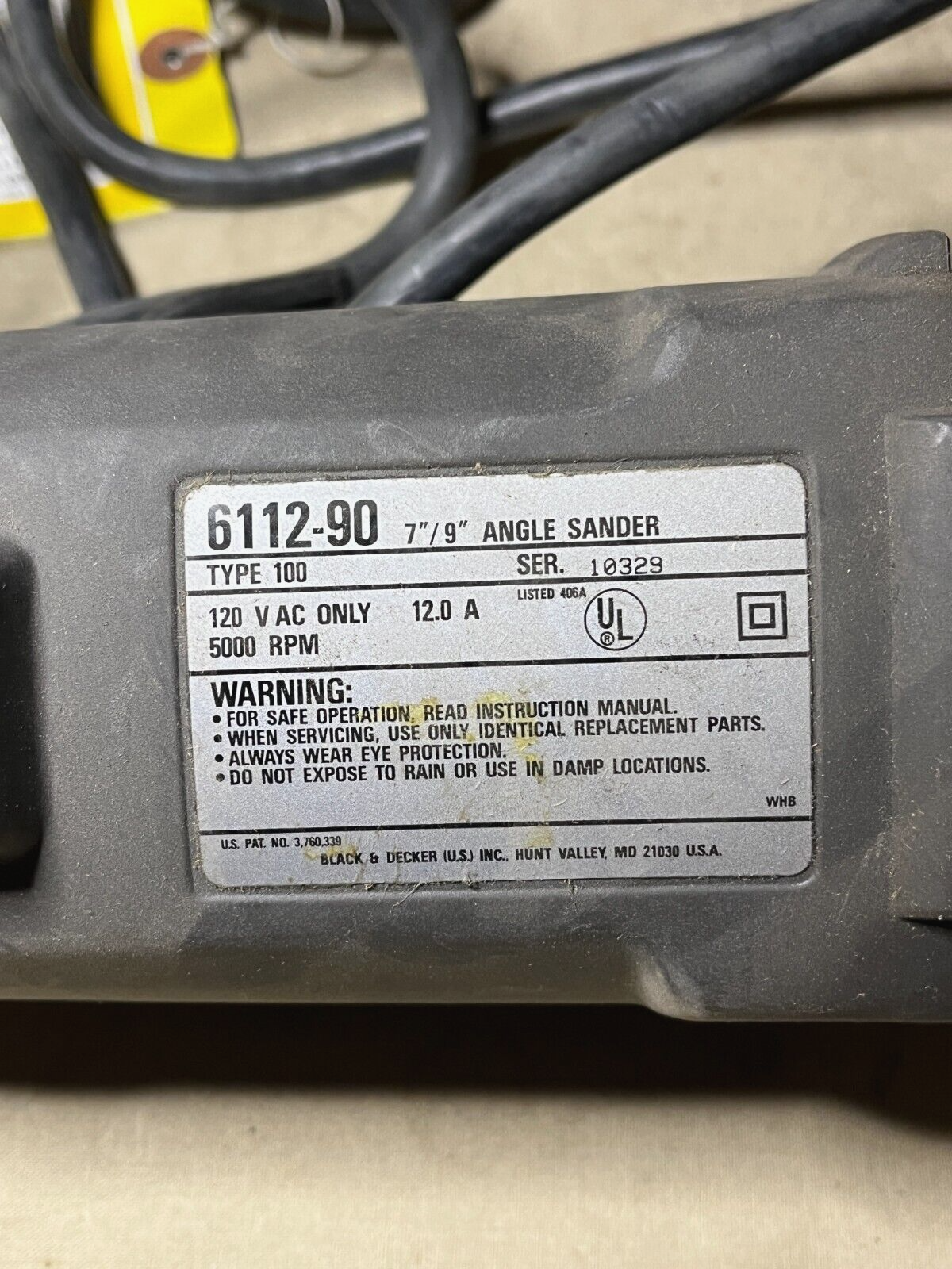 PORTABLE ELECTRIC DISK SANDER 120V AC 6112-90 00-S-90 5130-00-596-9728 NOS