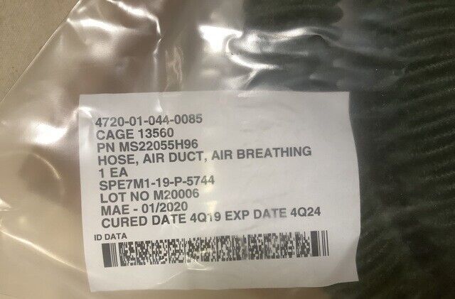 AIRCRAFT C/KC-135 C-130 AIR BREATHING DUCT HOSE MS22055H96 4720-01-044-0085