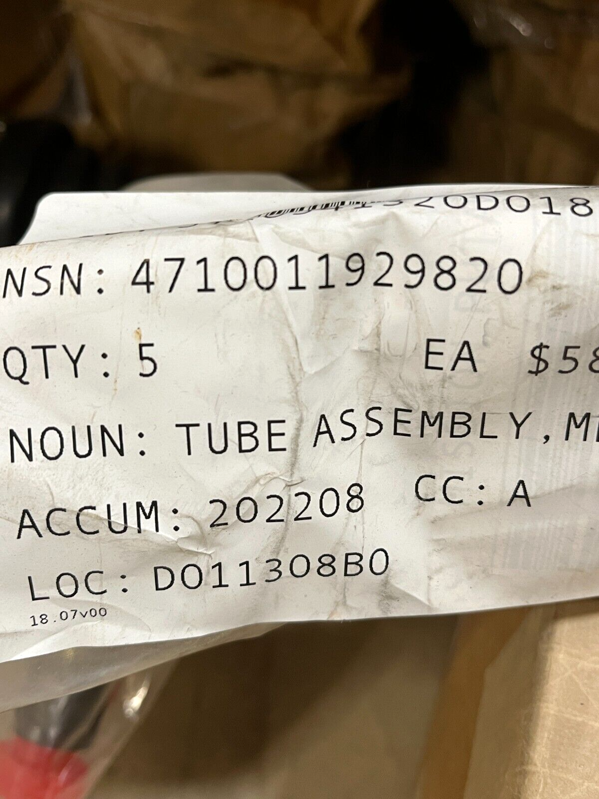13211E8928 METAL TUBE ASSEMBLY 4710-01-192-9820 FITS MS20819, AN818-8
