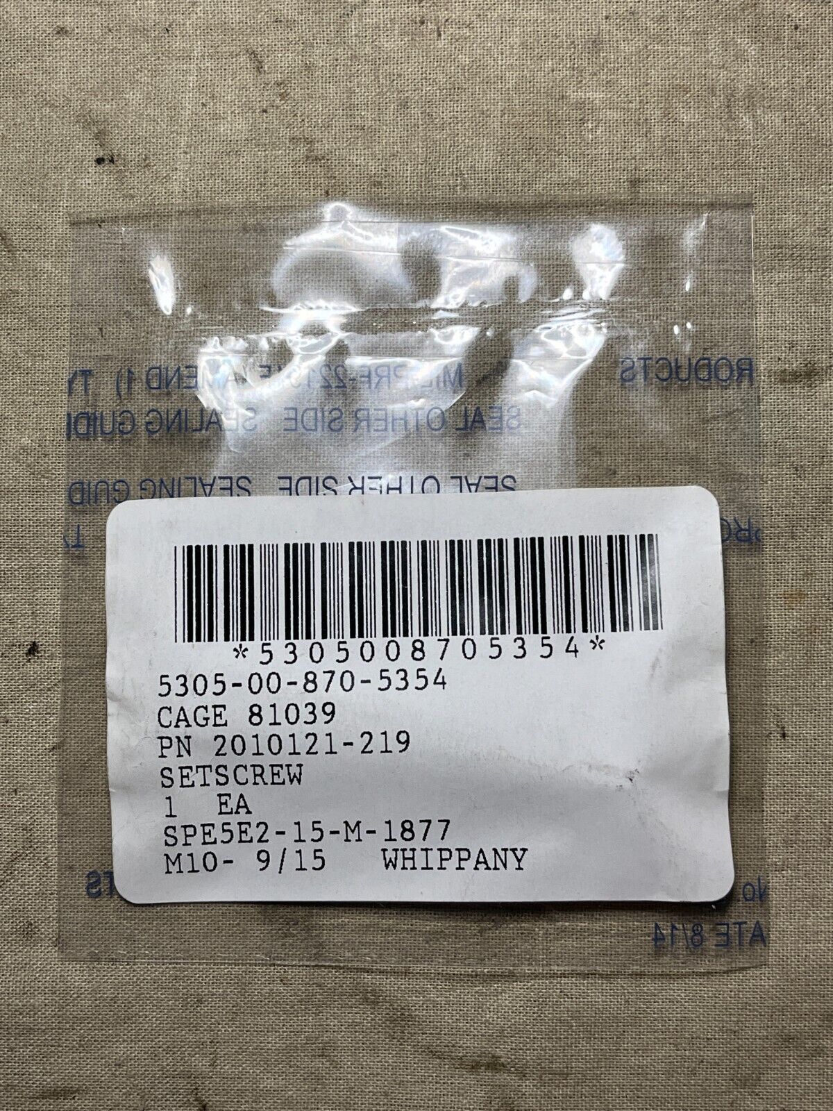 AIRCRAFT HERCULES C-130 WHIPPANY ACTUATION 2010121-219 SETSCREW 5305-00-870-5354