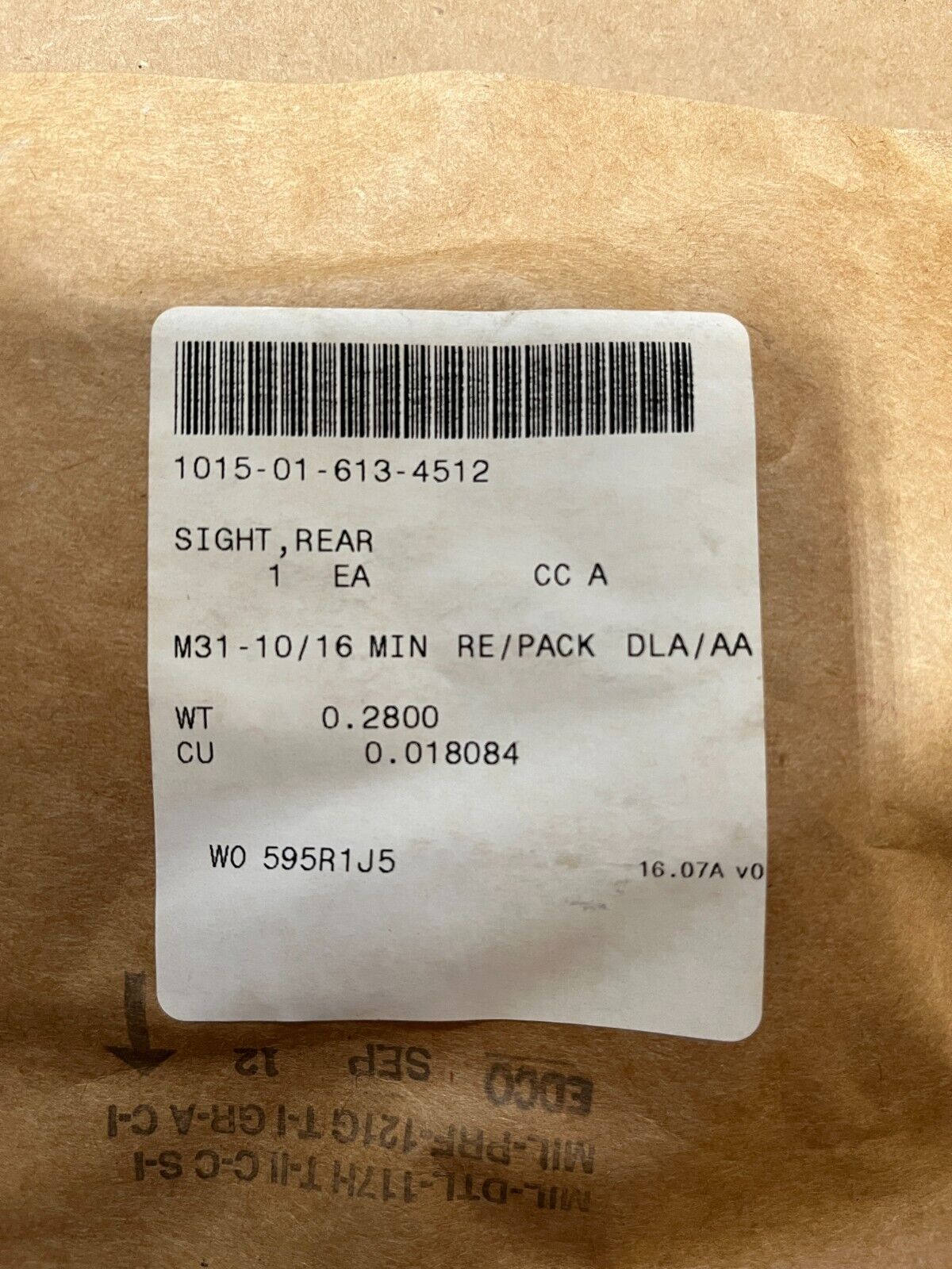 USGI MILITARY REAR SIGHT 12522626 1015016134512 1015-01-613-4512 NOS