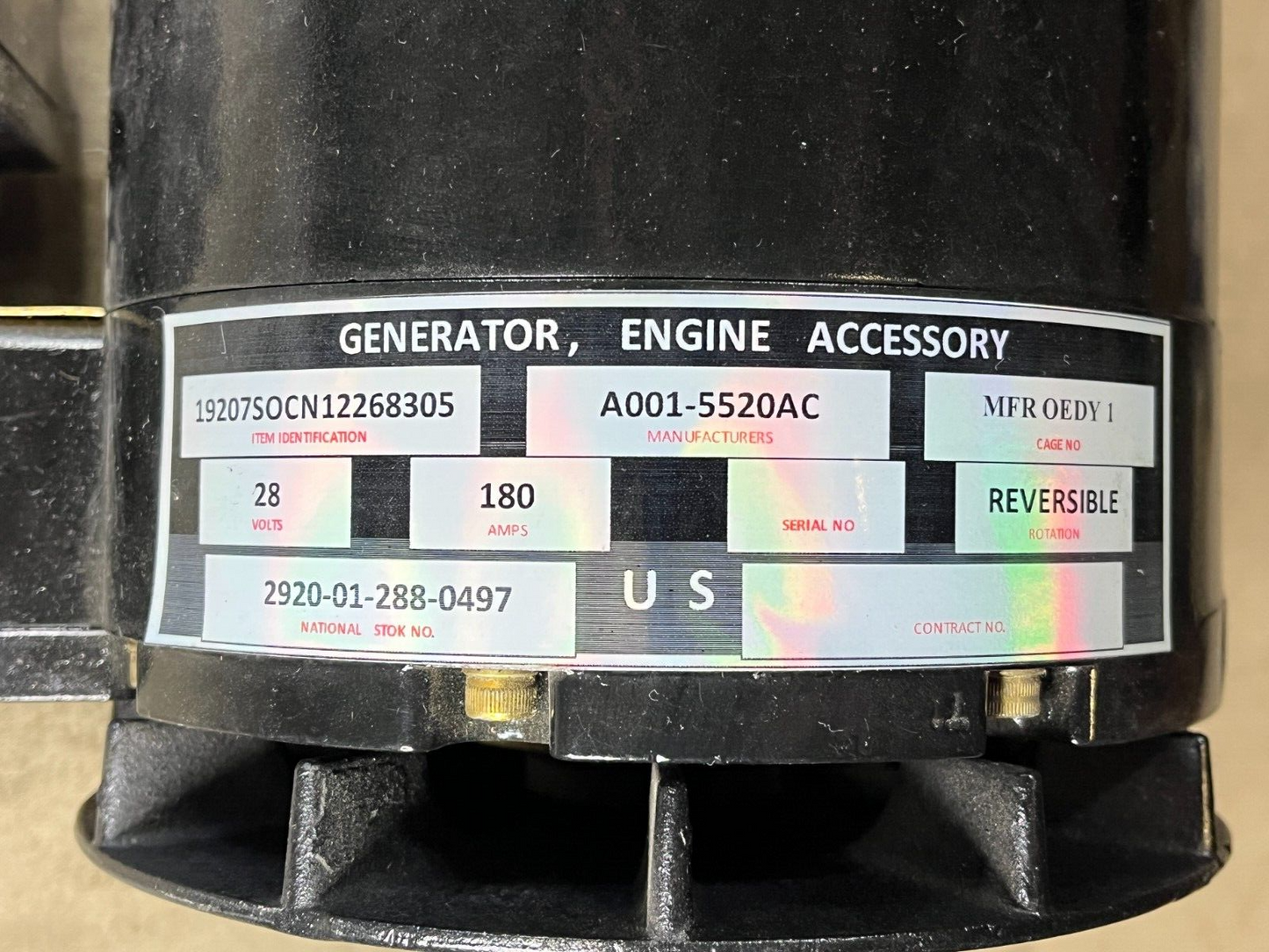 MILITARY ENGINE ACCESSORY GENERATOR 28V 180A 12268305 A001-5520 2920-01-288-0497