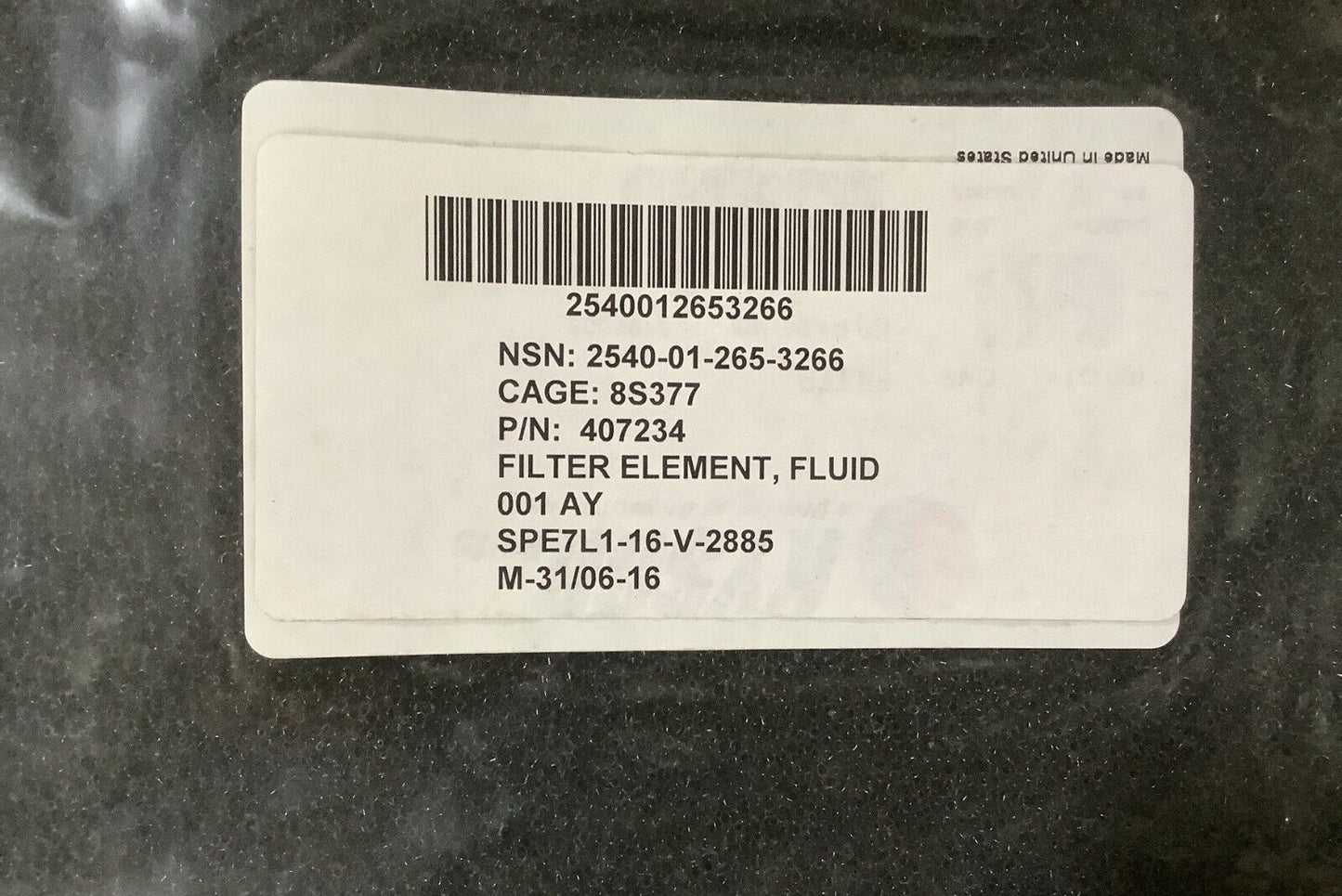 MILITARY HMMWV 1 1/4-TON FLUID FILTER ELEMENT 407234 5934259 2540-01-265-3266