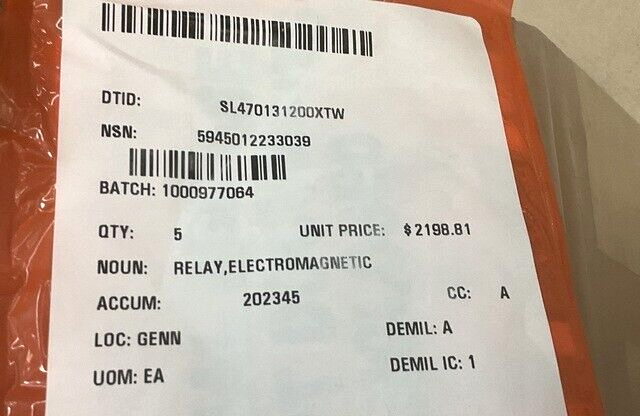 AVENGER CLASS MCM TE 100DC-16SX ELECTROMAGNETIC RELAY M/1100 5945-01-223-3039