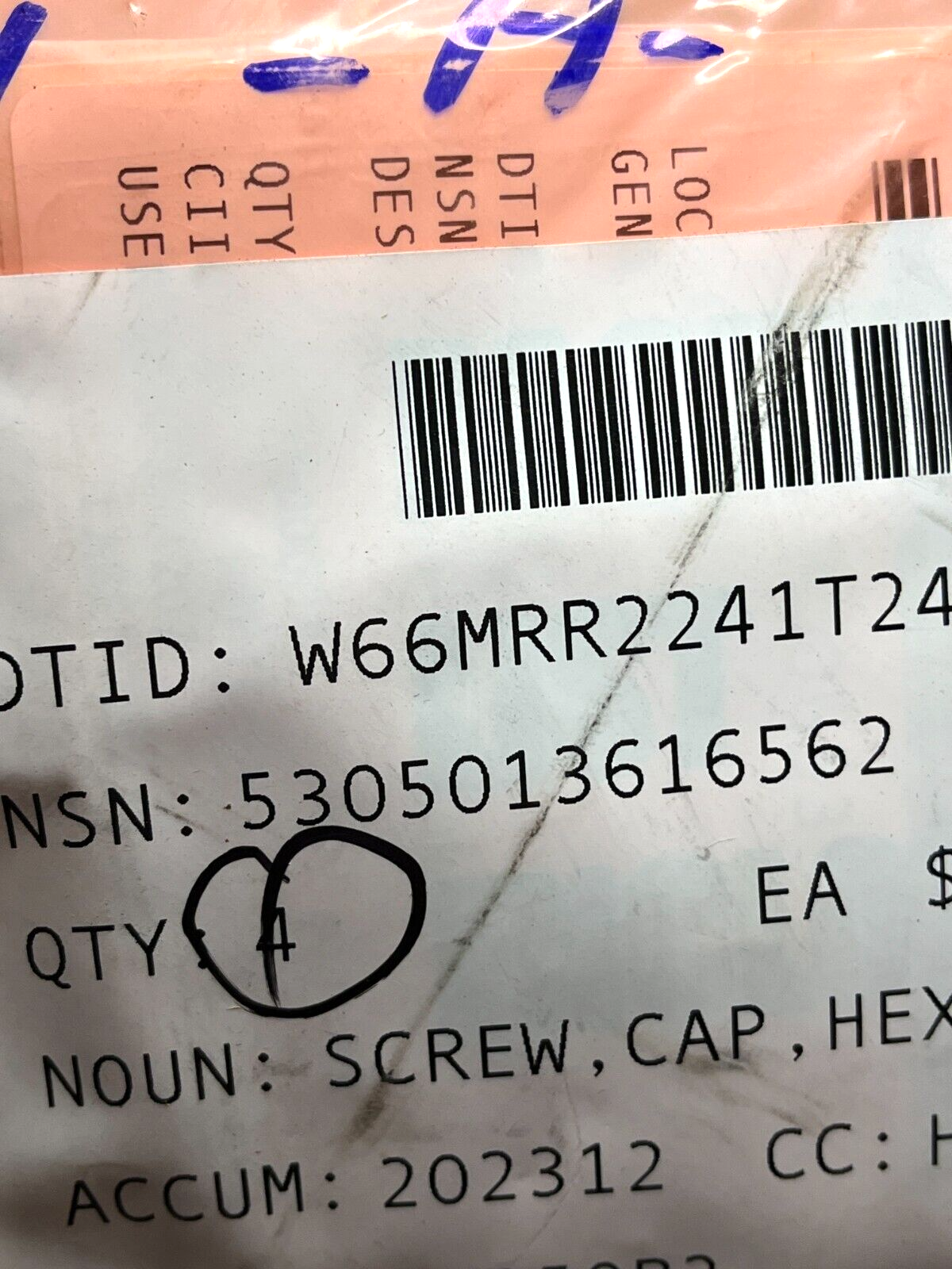TACTICAL QUIET GENERATORS 186-6196 HEXAGON HEAD CAP SCREW BOLT 5305-01-361-6562