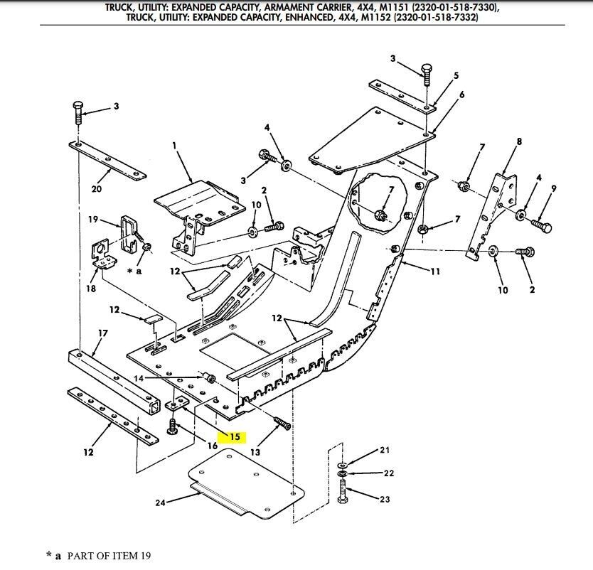 HMMWV Humvee M998 UNDERBODY MOUNTING PLATE M1165 LATE STYLE HUMVEE 4668359