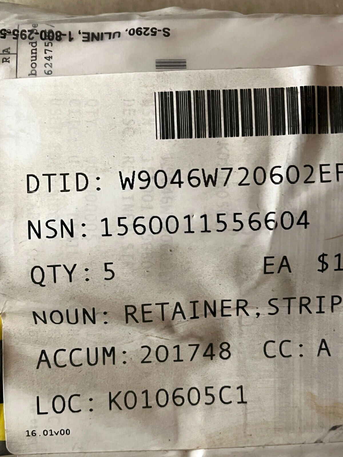 HELICOPTER HH-60 70216-02408-101 WIND STRIP RETAINERS 1560-01-155-6604