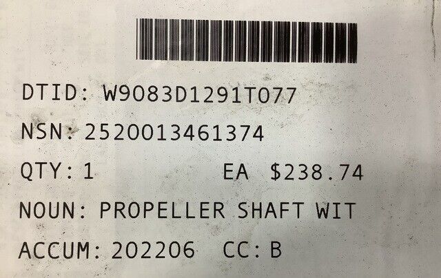 HMMWV HUMVEE 1 1/4 TON TRUCK DANA 915051-1624 SPICER DRIVE SHAFT ASSEMBLY