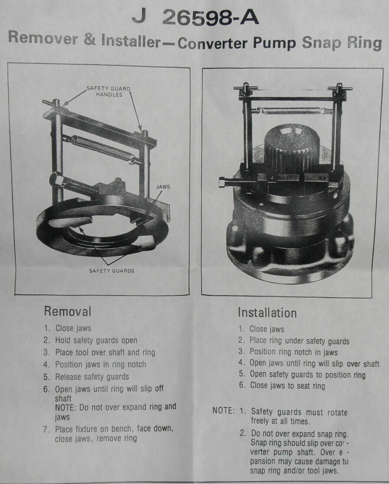 HEMTT TRUCK SNAP RING REMOVER/INSTALLER J-26598-A 2AH918 4910-01-158-3996