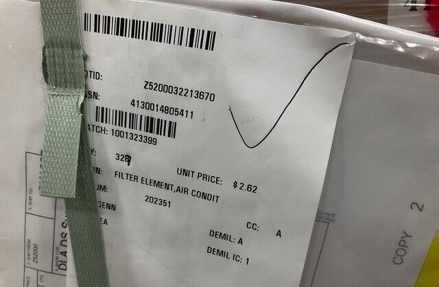 (1EA) AIR CONDITIONING FILTER ELEMENT FIBER BODY 2026-8 4130-01-480-5411 USA