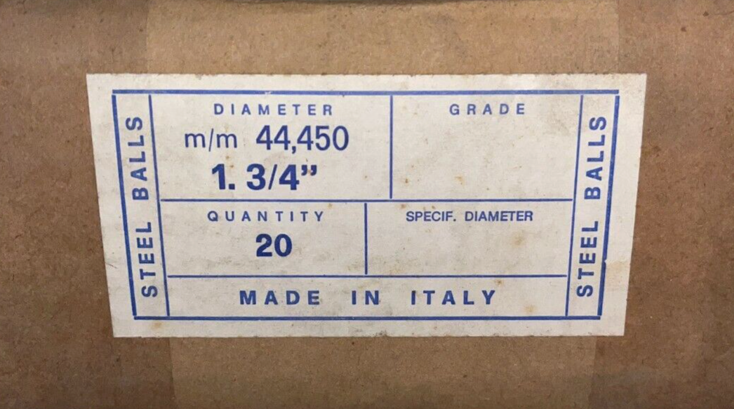 1 AND 3/4" - 44.45mm DIAMETER ITALIAN MADE AXLE SHAFT CENTER STEEL BALL BEARING