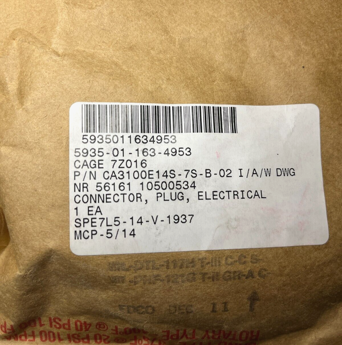 LAV ANTI TANK CA3100E14S-7S-B-02 14V ELECTRICAL PLUG CONNECTOR 5935-01-163-4953