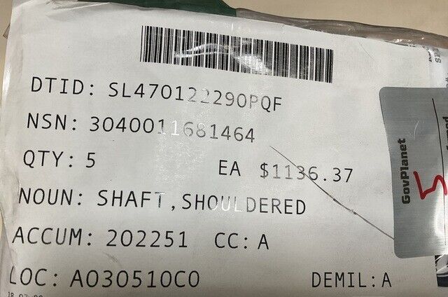 M-973 (SUSV) 3536708-001 SHOULDERED SHAFT 91787-991 451-0957 3040-01-168-1464