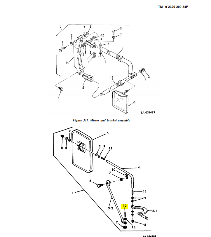 M35A2 M813 M939 DOOR HINGE BOLT FOR WEST COAST MIRRORS 5306-00-409-4066 M923