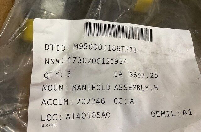 NORTH AMERICAN CONTROLS 10738436.001 MANIFOLD ASSEMBLY 10738436 4730-20-012-1954
