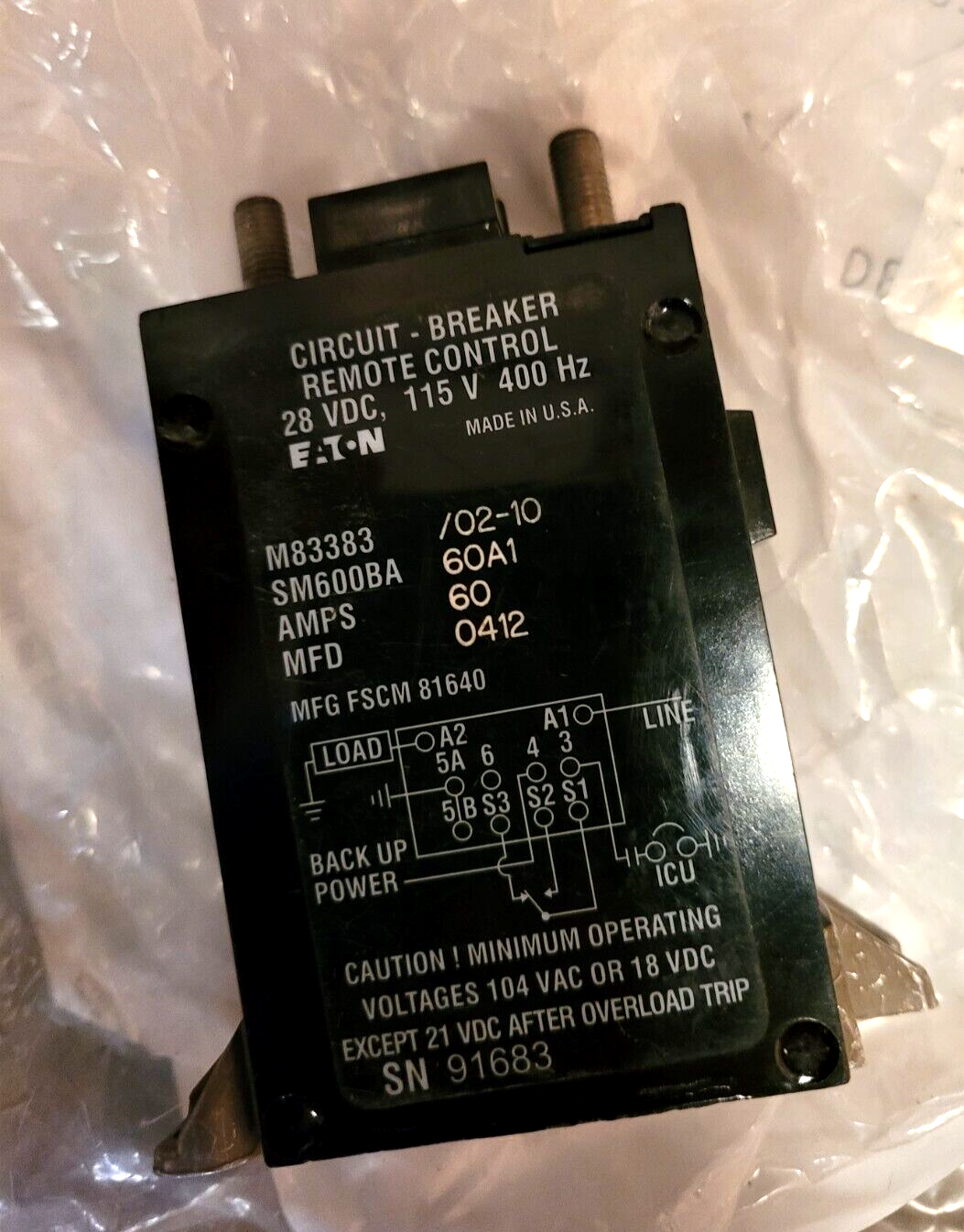 5925-01-321-1389 M83383/02-10 E-T-A CIRCUIT BREAKER M833830210 60AMP RCCB