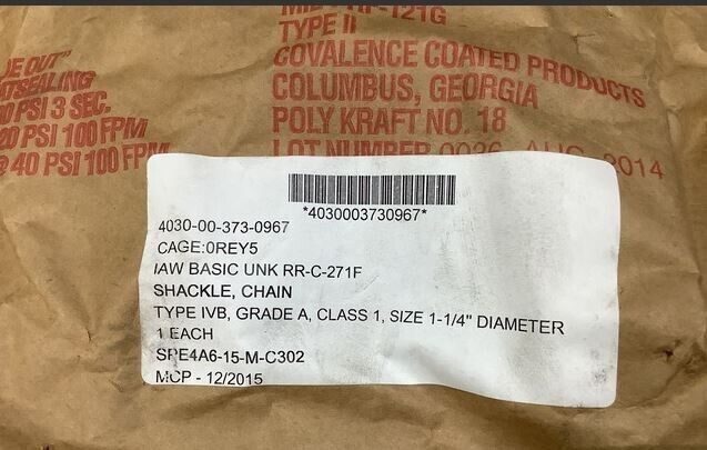 4030-00-373-0967 SHACKLE 82500 POUND HEAVY DUTY LIFTING SHACKLE MILITARY