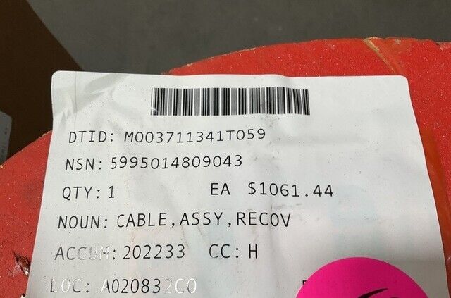 OSHKOSH 3072157 1/2" RECOVERY CABLE ASSEMBLY STRENGTH 24 TONS 5995-01-480-9043