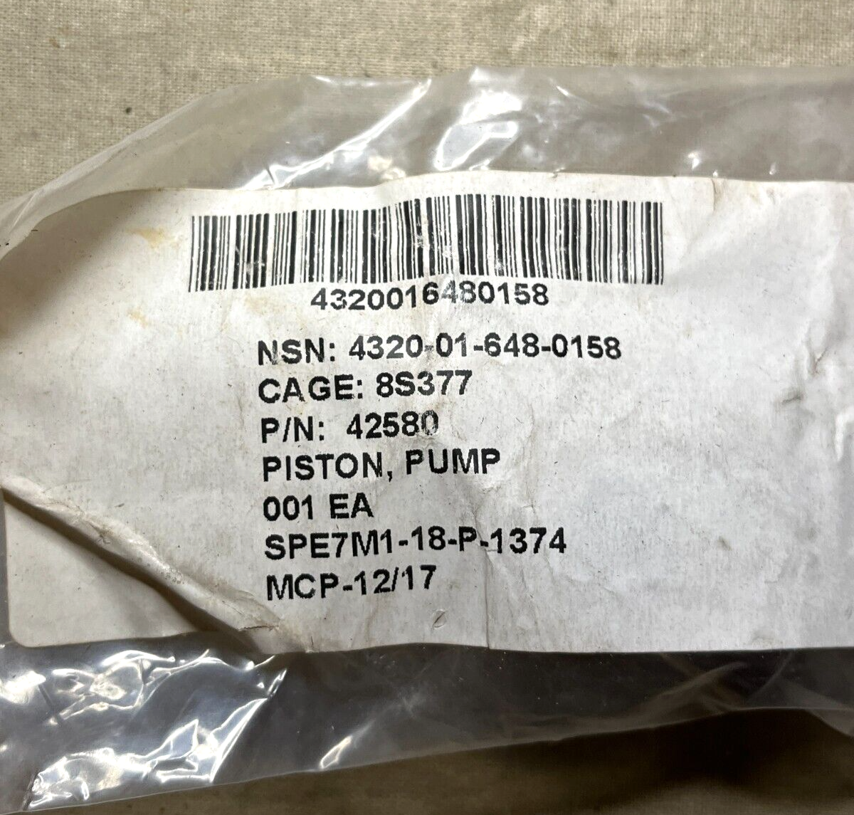 STANADYNE 42580 SERVO ADVANCE PISTON 4320-01-648-0158 FUEL INJECTION PUMP