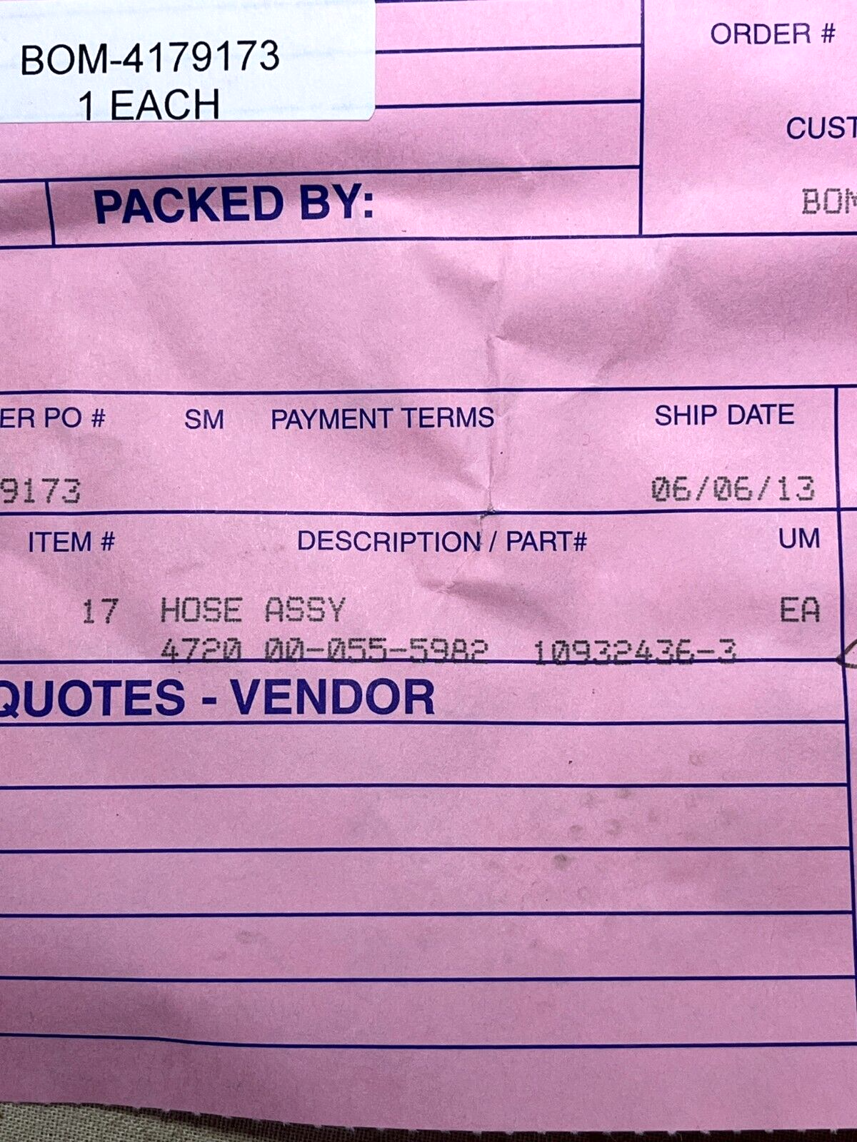 M548, M548A1 M-113A1 10932436-3 48" NONMETALLIC HOSE ASSEMBLY 4720-00-055-5982