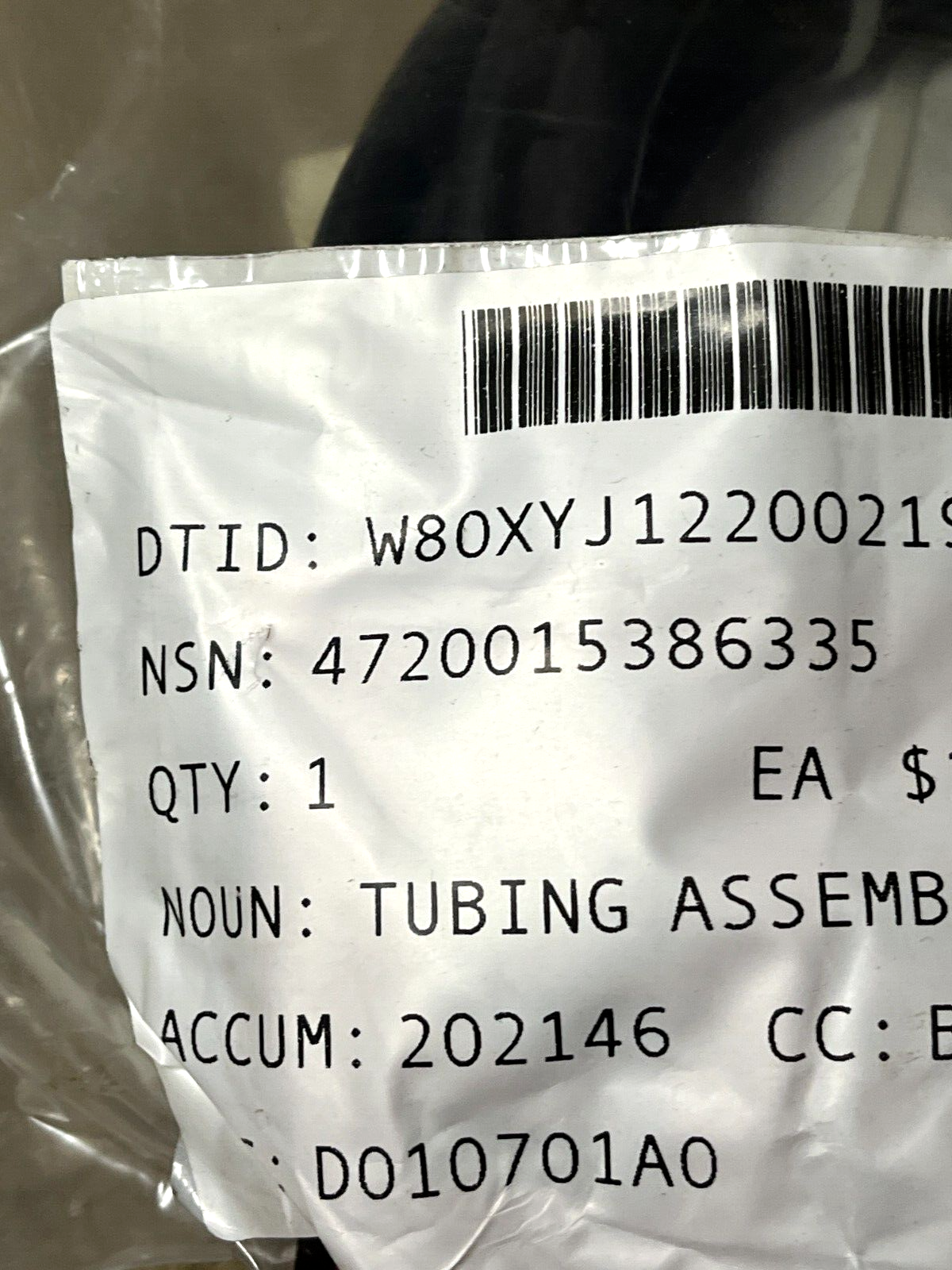 RTCH LINCOLN 11401431 600BAR NONMETALLIC TUBE ASSEMBLY CV185369 4720-01-538-6335