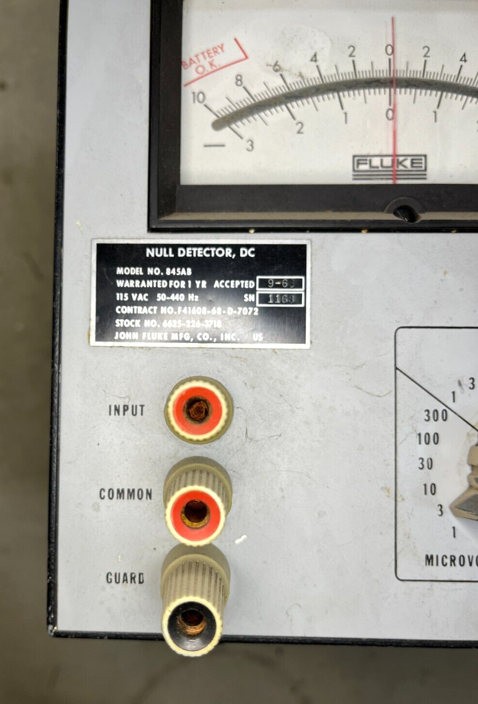 VINTAGE FLUKE 845AB HIGH IMPEDENCE VOLTMETER NULL DETECTOR 6625-00-226-3718