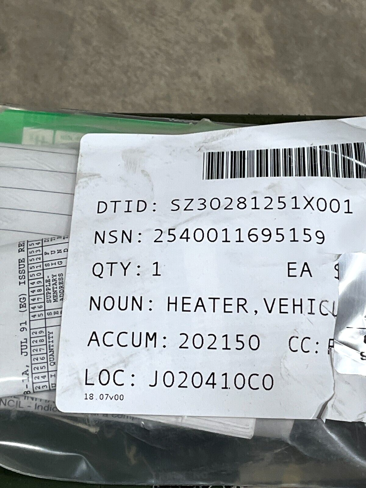 M113 ARMORED STEWART 10560M24B1 COMPARTMENT VEHICULAR HEATER 2540-01-169-5159