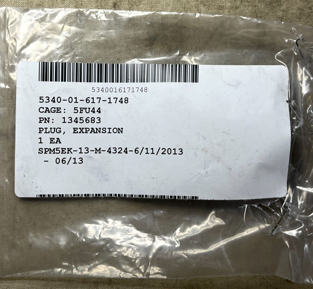 DIESEL ENGINE 1345683 EXPANSION PLUG 2326594 F6151-001498 5340-01-617-1748