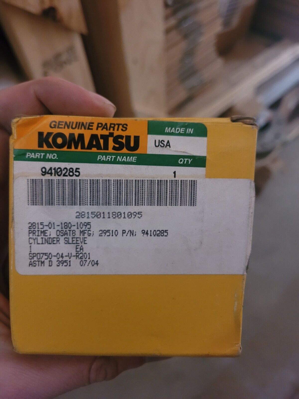 GENUINE KOMATSU CYLINDER SLEEVE NSN 2815-01-180-1095 BRAC MMAC FOR WR-ALC 941028