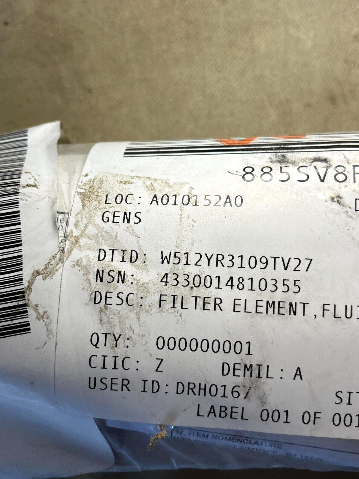 RTCH 921689.0009 4.5'' 2'' HYDRAULIC FLUID OIL FILTER ELEMENT 4330-01-481-0355