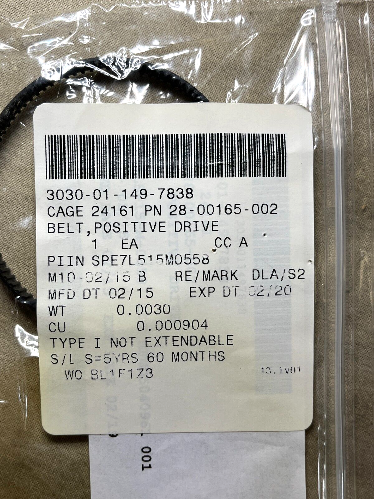 NEW POSITIVE DRIVE BELT RUBBER LIGHT DUTY 28-00165-002 3030-01-149-7838