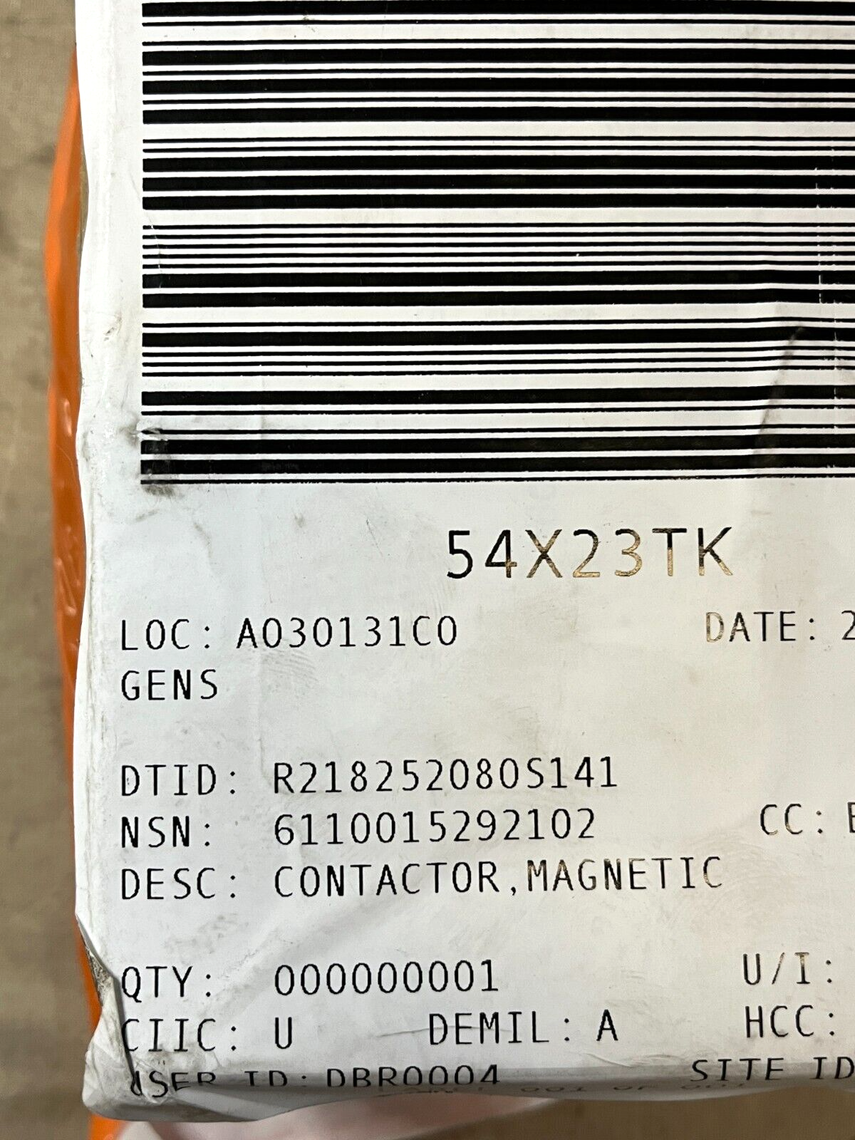 INSINGER HCC-3XQ00CG COIL 24V 30A MAGNETIC CONTACTOR DE1-109 6110-01-529-2102