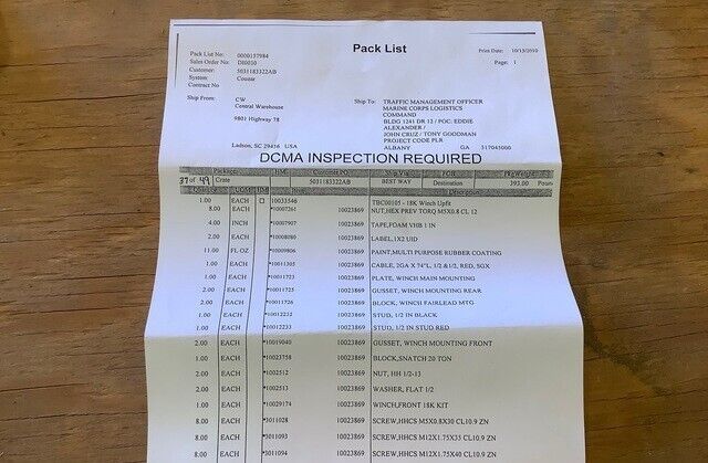 HEAVY DUTY MILITARY WINCH KIT FORCE PROTECTION 18K WINCH W/SNATCH BLOCK