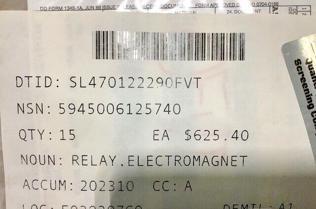 M60A1 ARMOR VEHICLE 8724750 ELECTROMAGNETIC RELAY, STARTER 5945-00-612-5740