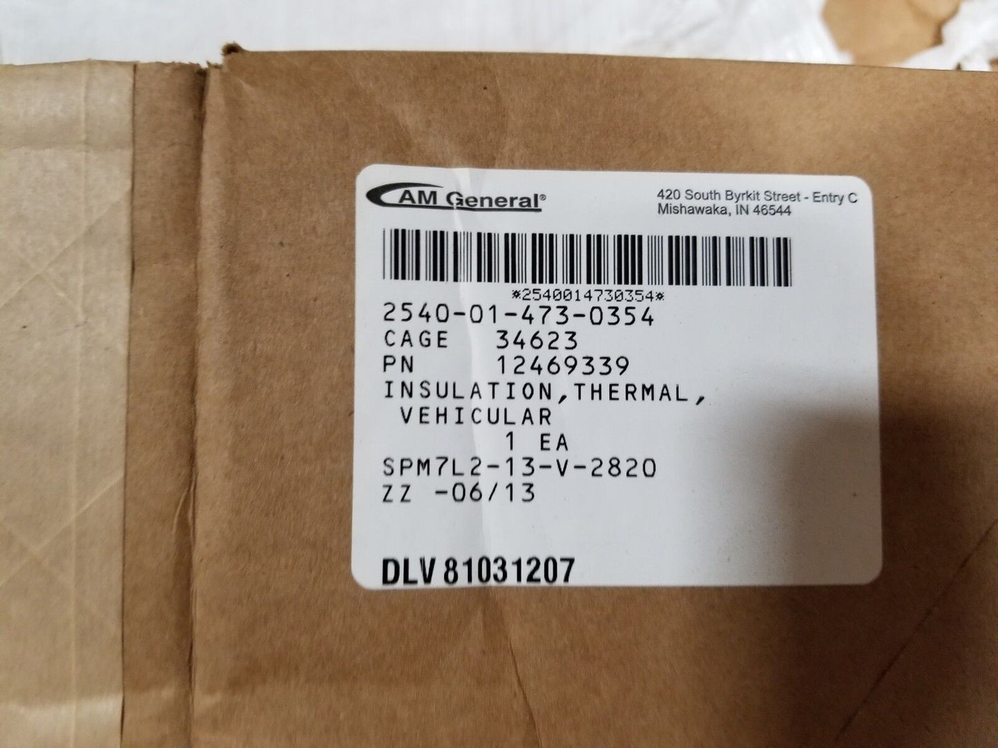 Hummer H1 HMMWV Humvee Insulation COWL LH 12469339  RCSK18046-8